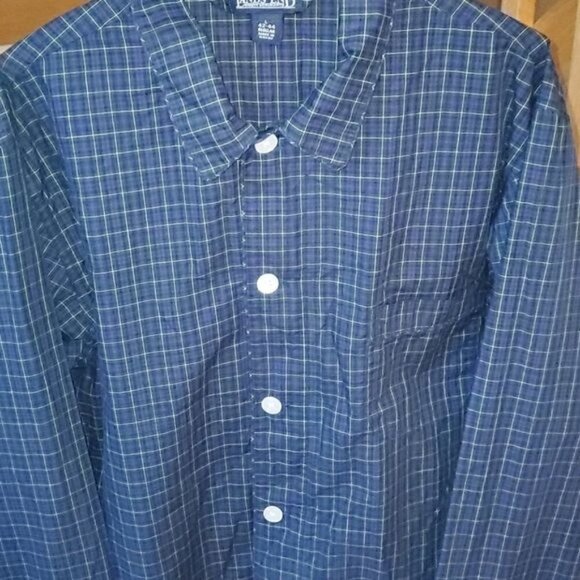 Lands' End Blue Plaid Button Down Top w Pocket & Elastic Waist w Sz L Pajama Set - Picture 4 of 16